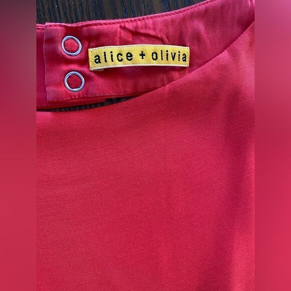 Alice + Olivia Asymmetrical Side Ruffle Open Back Fitted Dress Bright Poppy XS 0 - Picture 7 of 16